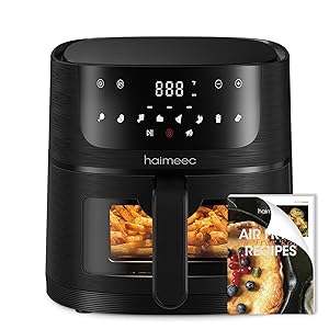 Freidora de aire 6 Litros, Air Fryer 8 en 1, Ventana Transparente, Pantalla Táctil Digital, 70% Menos Energía, Menos Acei, 30-200°C, con 78 Recetas, Cajón Individual