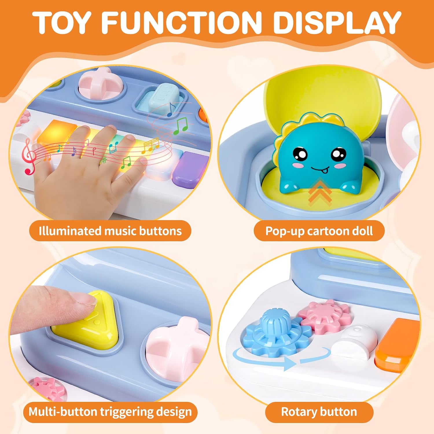 Montessori Pop Up Animal Toy for Toddlers, Mini Baby Musical Toy with Piano Keys & Lights, Interactive Cause and Effect STEM Learning Toy for Infants 6-12 Months, Birthday Gift for 1 2 3 Year Old