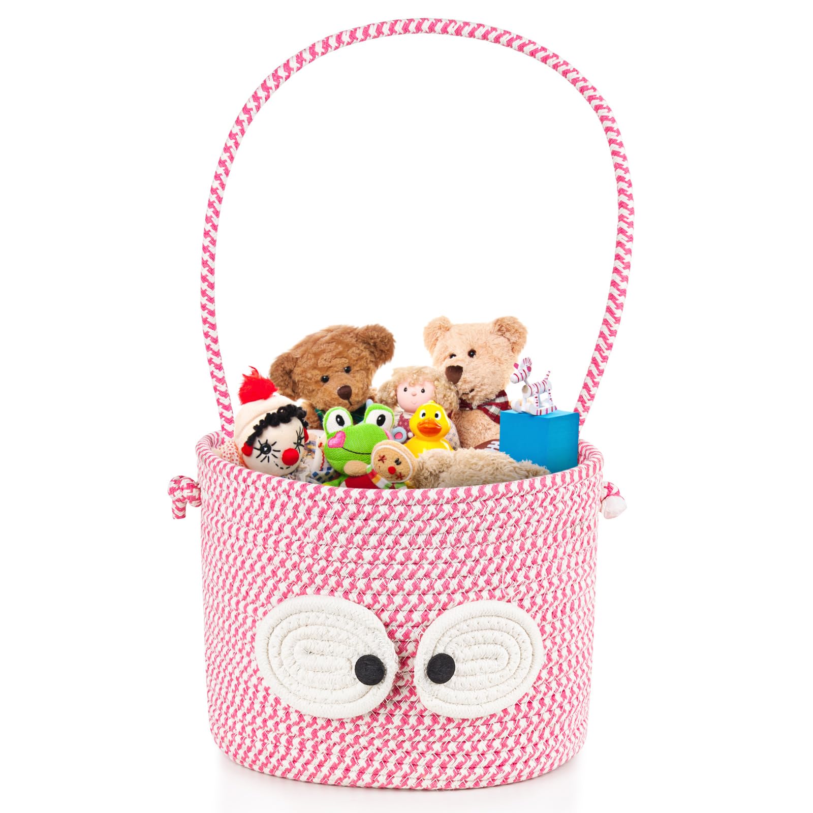 ROZEUS 12 Inchs Length ×7 Inchs Tall Gift Basket, 100% Cotton Rope Baby Gift Toy Storage Baskets for Gifts Empty for Nursery & Toys & Shower Storage Cute Toy Basket, Pink