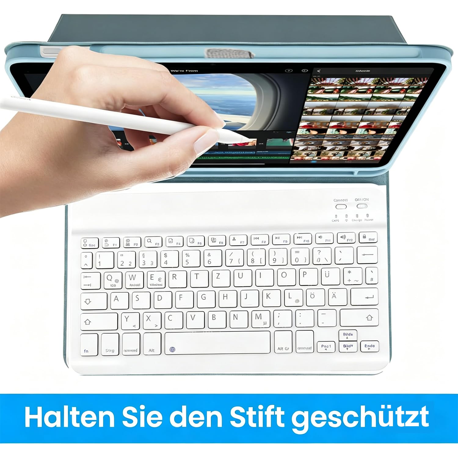 Custodia con tastiera per Lenovo Idea Tab 11" 2025 TB-336FU/TB-336ZU, custodia tastiera per Lenovo Idea 11 Tablet (QWERTZ), custodia protettiva con supporto per matite, tastiera Bluetooth rimovibile