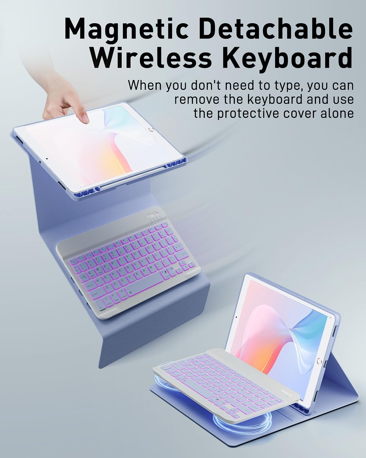 for iPad 9th / 8th / 7th Generation 10.2 inch & iPad Air 3rd Gen & iPad Pro 10.5 inch Case with 7 Color Backlit Keyboard - Built in Pencil Holder with Mouse (Purple)