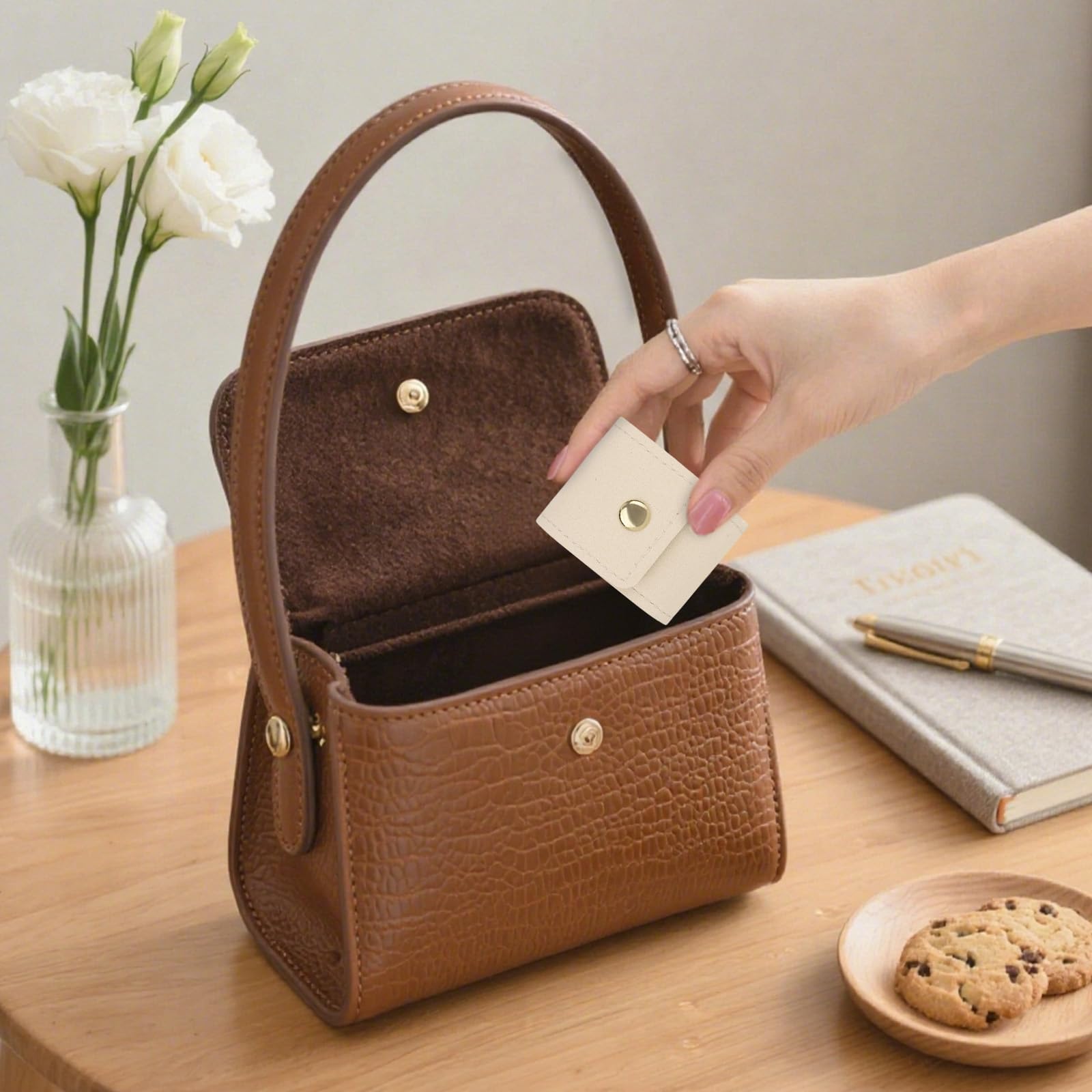 Mini Sac à Bijoux De Voyage Avec Boucle, étui De Rangement De Bijoux De Voyage Pliable Et Portable, Petite Boîte à Bijoux Pour Boucles D'oreilles, Bagues, Colliers (beige