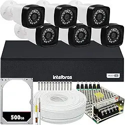 Kit Dvr Intelbras 8 Canais H.265 6 Câmeras Full Hd 20 Metros