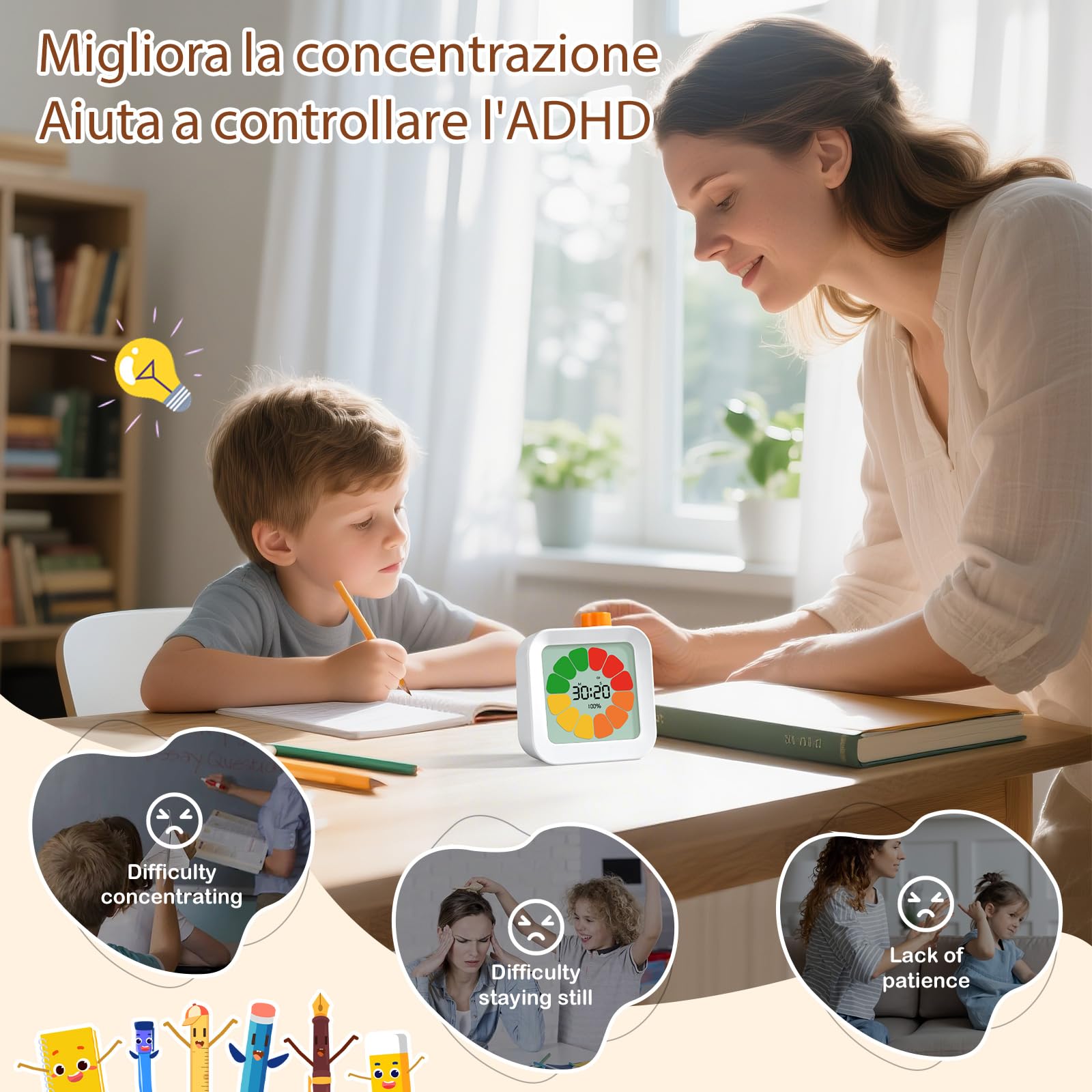 EooCoo Timer Visivo Bambini, Conto alla Rovescia di 99 Minuti, Temporizzatore Digitale con Memoria di Produttività con Allarme Silenzioso, Tasti Min/Sec, Oggetti per la Cucina, Scuola, Ufficio, ADHD