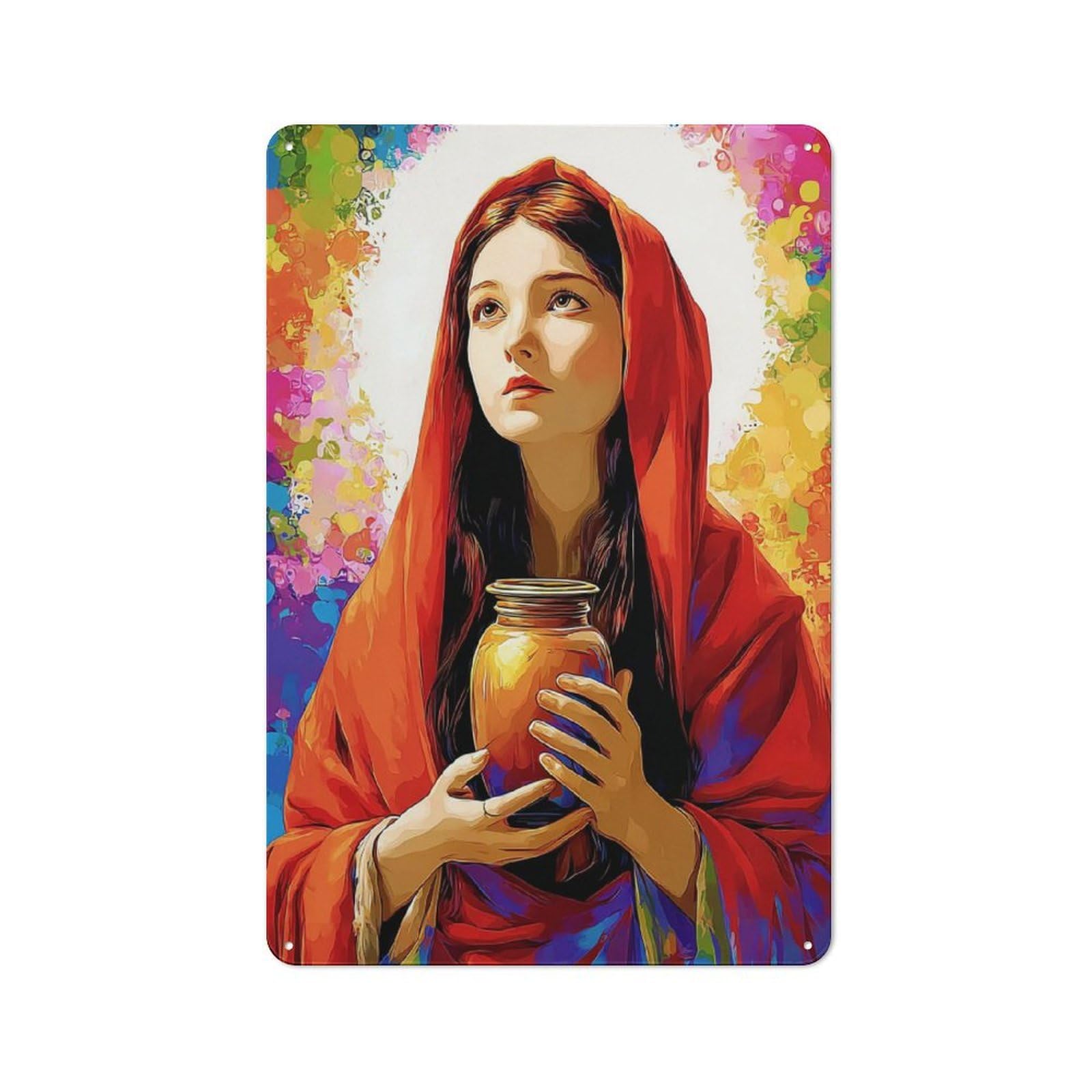 Junmoney Colorful Portrait With Vase Vintage Metal Wall Decor 30X20cm, Vintage Tin Sign For Bakery, Diner, Cafe Or Family Room
