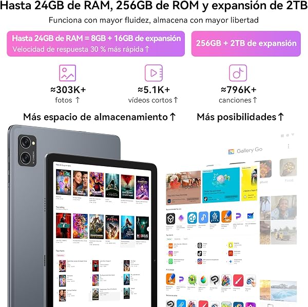 TABWEE T20 Android 16 Tablet con Teclado - 24 GB RAM+ 256 GB ROM(2 TB TF), Octa-Core, Gemini AI, Widevine L1, Tablet 10 Pulgadas, 5000mAh, 8MP+5MP, Face ID, GPS (Garantía de 4 años) - 4