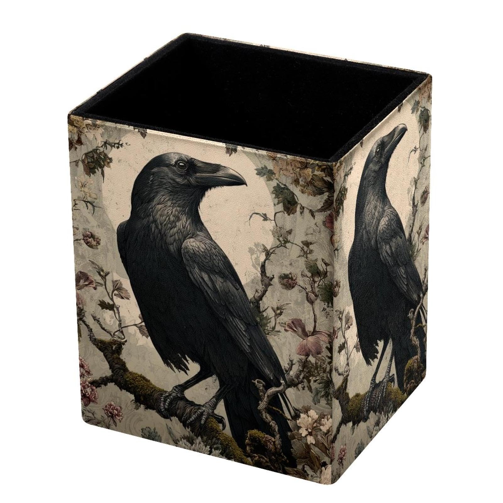 VAPOKF Pencil Holders for Desk, Crow Printed Pen Holders Pen Pot Makeup Brushes Storage Desktop Stationery Supplies Organiser for Home Office