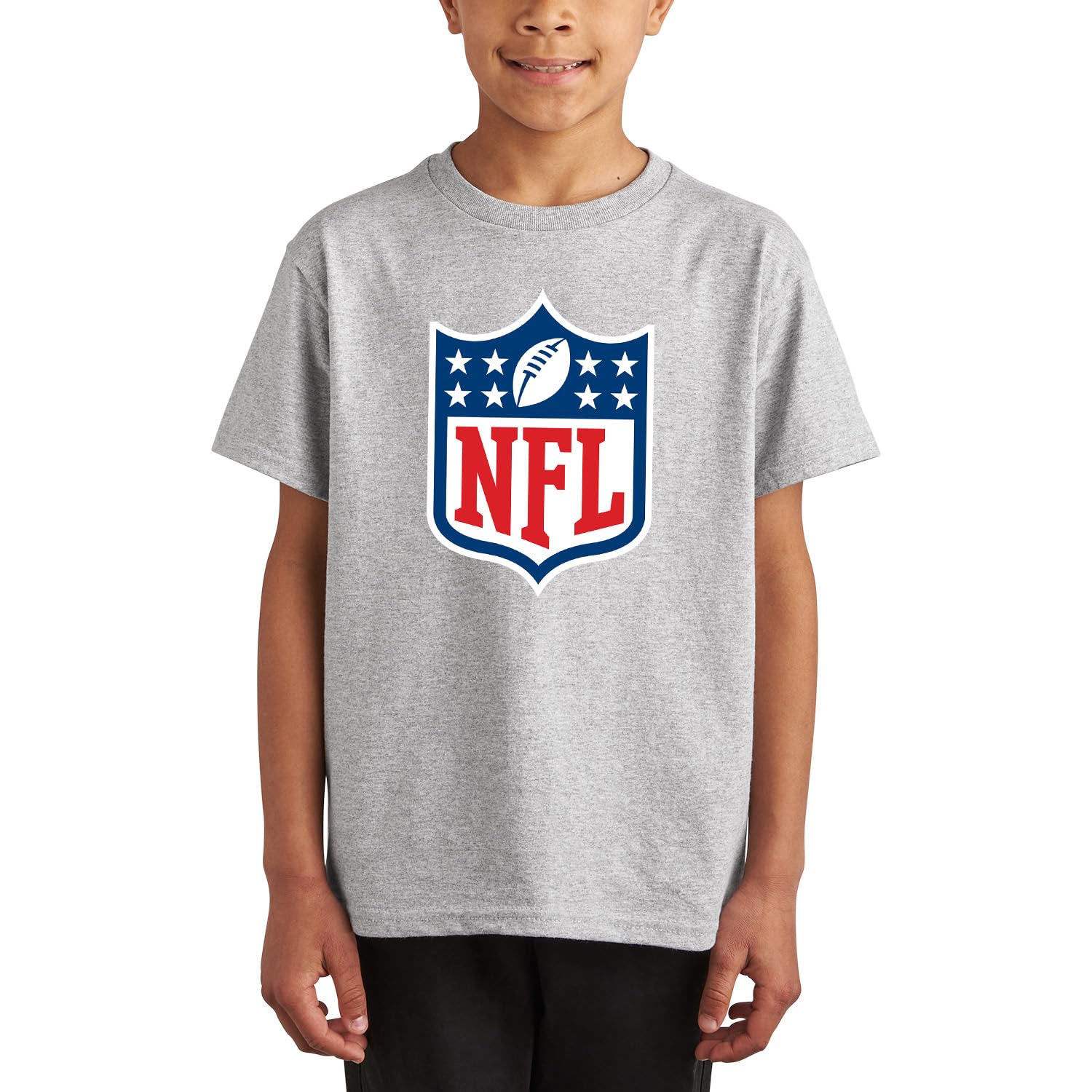 Junk Food Clothing x NFL - Shield Full Color - Unisex Youth Short Sleeve Fan Tee for Boys and Girls - Athletic Heather - Size Small