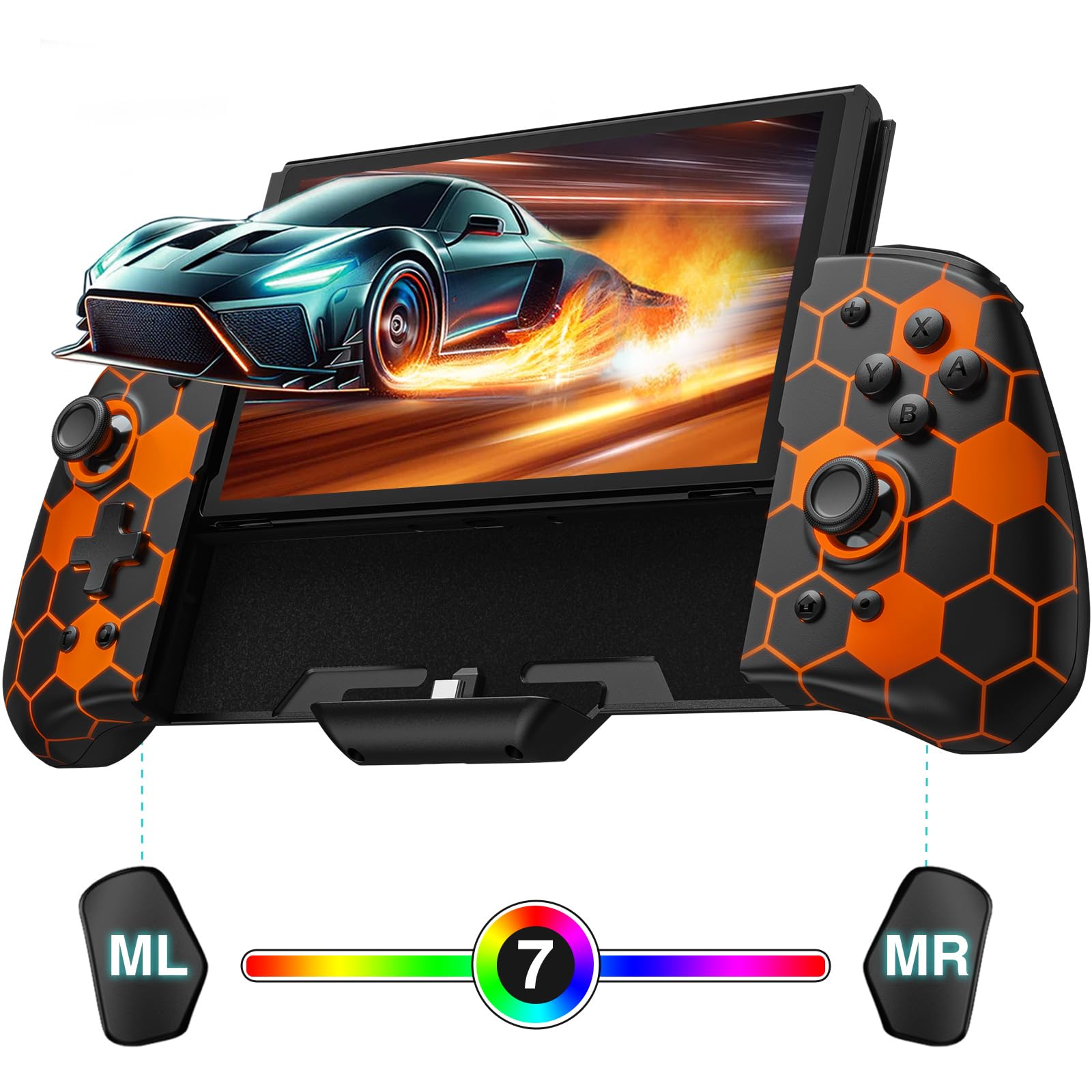 PALPOW Switch Handheld Controller for Nintendo Switch/OLED Hall Controller, One-Piece Ergonomic Design with RGB/Turbo/Mapped Switch Gamepad - Orange