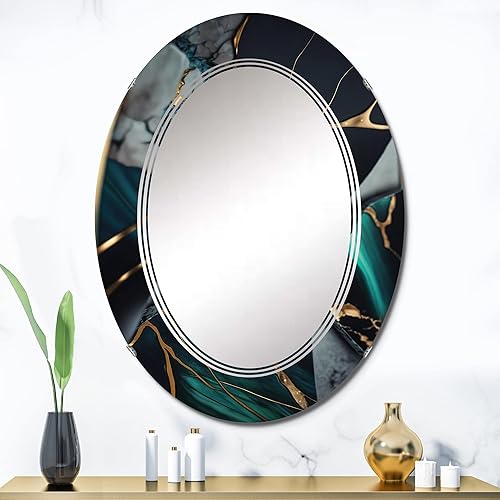 Miniatura 6 de Espejo de pared de mármol abstracto, Espejo moderno ovalado, Espejo de baño verde redondo, Espejo de tocador de mármol abstracto Geoda verde