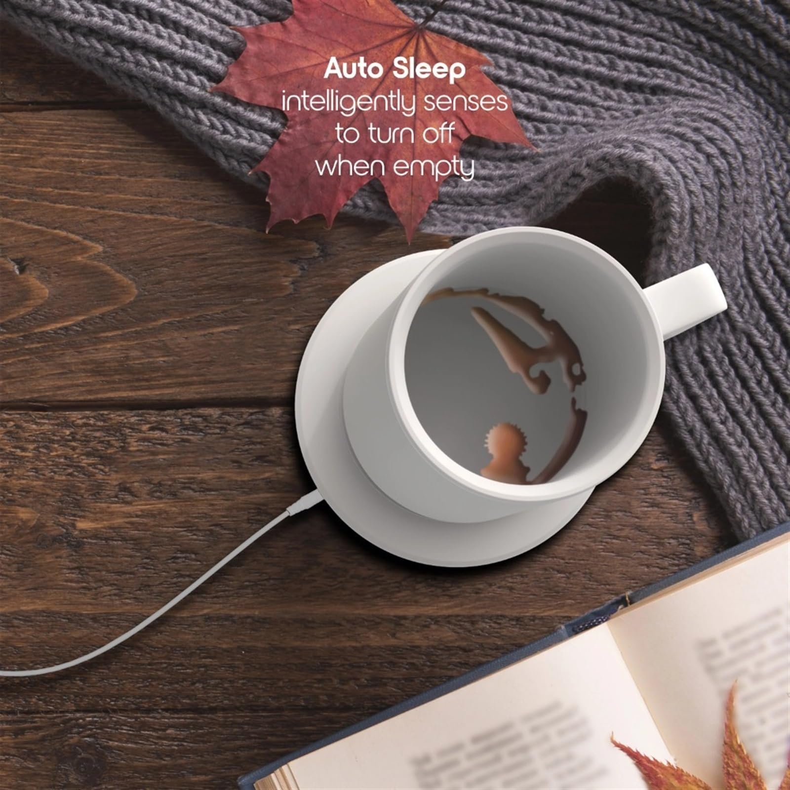 Tasses Dessous de Verre Intelligent avec capteur de gravité for Chauffe-Tasse à café - Tasse à café Auto-chauffante en Acier Inoxydable de 12 oz avec Couvercle Tasse à café(Noir)