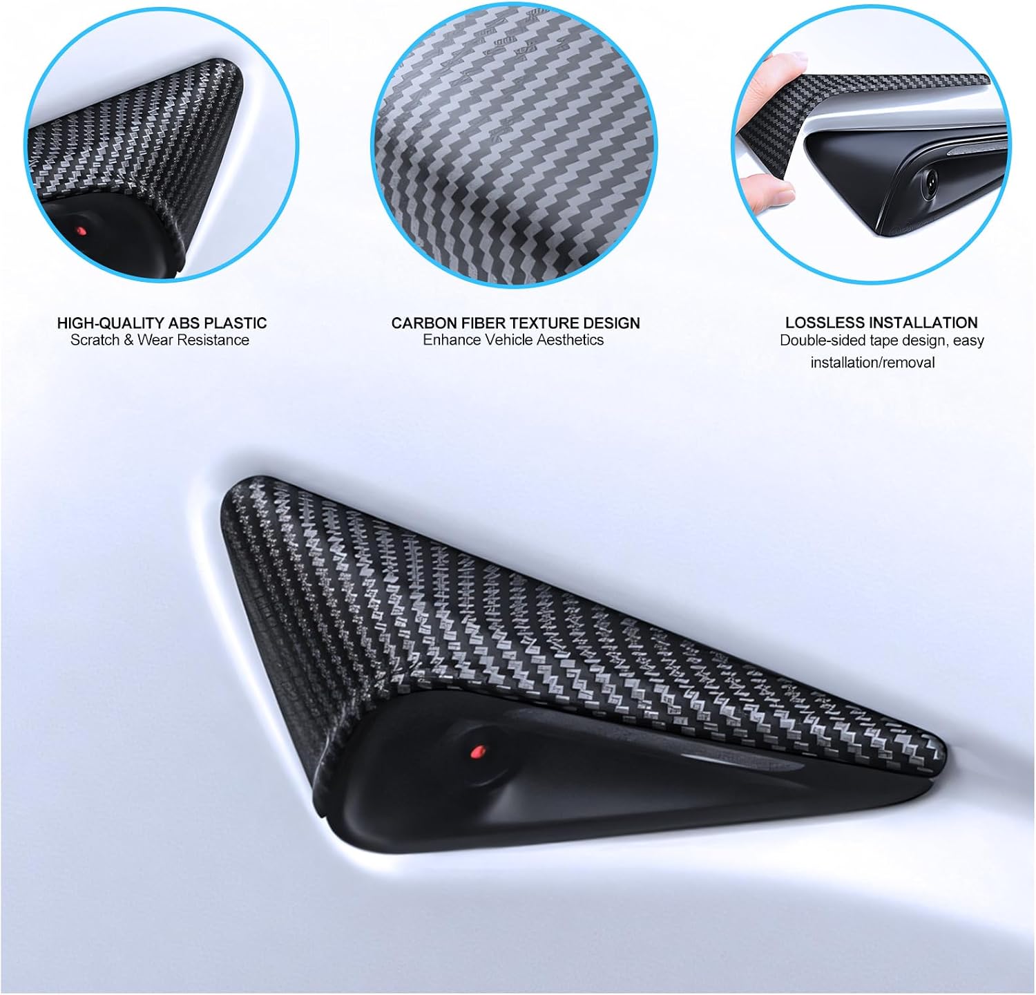 2PCS Side Camera Protection Cover for Tesla Model Y Juniper & Model 3 Highland 2026 2025 Matte Carbon Fiber Pattern Turn Signal Came Cover Full Cover Stylish Decoration Accessories