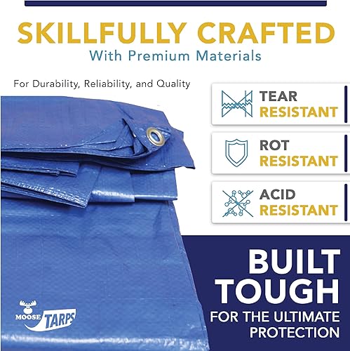 Miniatura 5 de Moose Supply Lona resistente al agua de 20 x 50 pies, color azul reversible de uso medioplateado  Uso multiuso en interiores y exteriores carpas,