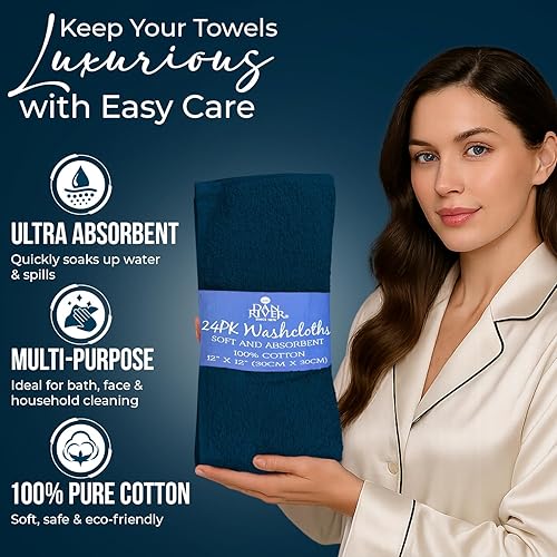 Miniatura 10 de DAN RIVER Juego de 4 toallas de baño, 27 x 54 pulgadas, 100% algodón, más grandes y ligeras, de secado rápido, súper suaves y absorbentes, toallas