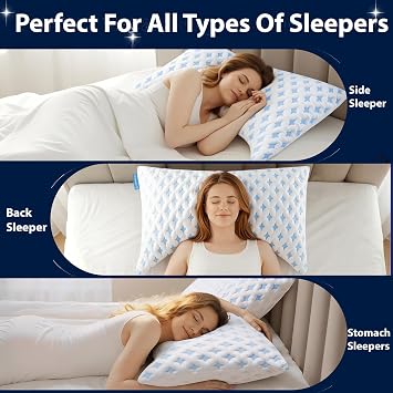 Side Sleeper Pillow for Neck & Shoulder Support, Shredded Memory Foam Pillow Adjustable Bed Pillows With Curved Contour Design, Comfort Support Cooling Pillow- Extra Fill Included, 71 * 47.5cm