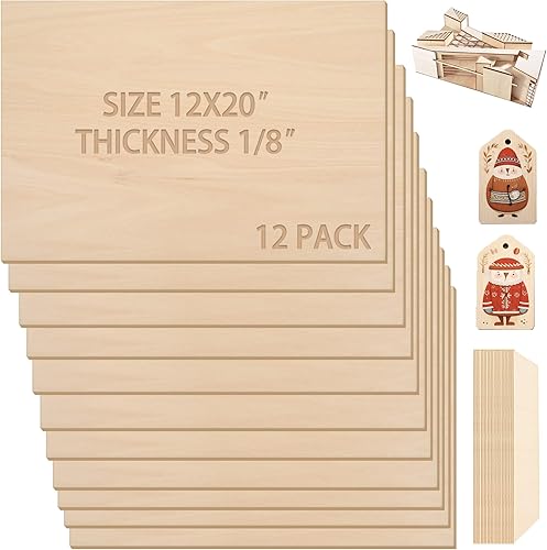 Paquete de 12 hojas de balsa de 12 x 20 x 18 pulgadas, tablones de madera finos sin terminar, para suministros de manualidades, materiales de corte
