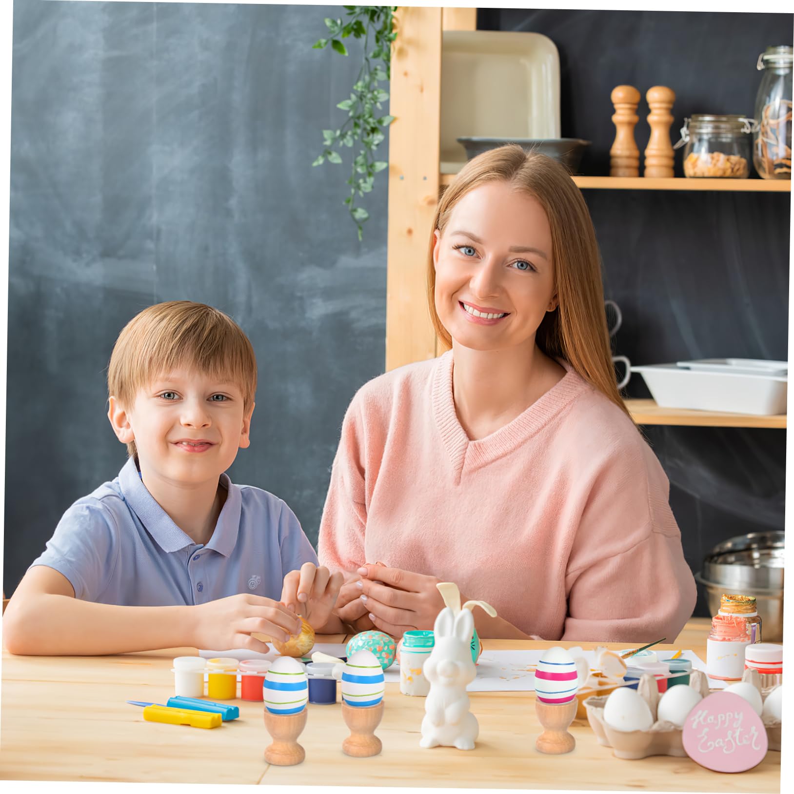 Ciieeo 15pcs Wooden Easter Egg Holder Diy Eggs Tray Decorative Cup for Kids Storage Container