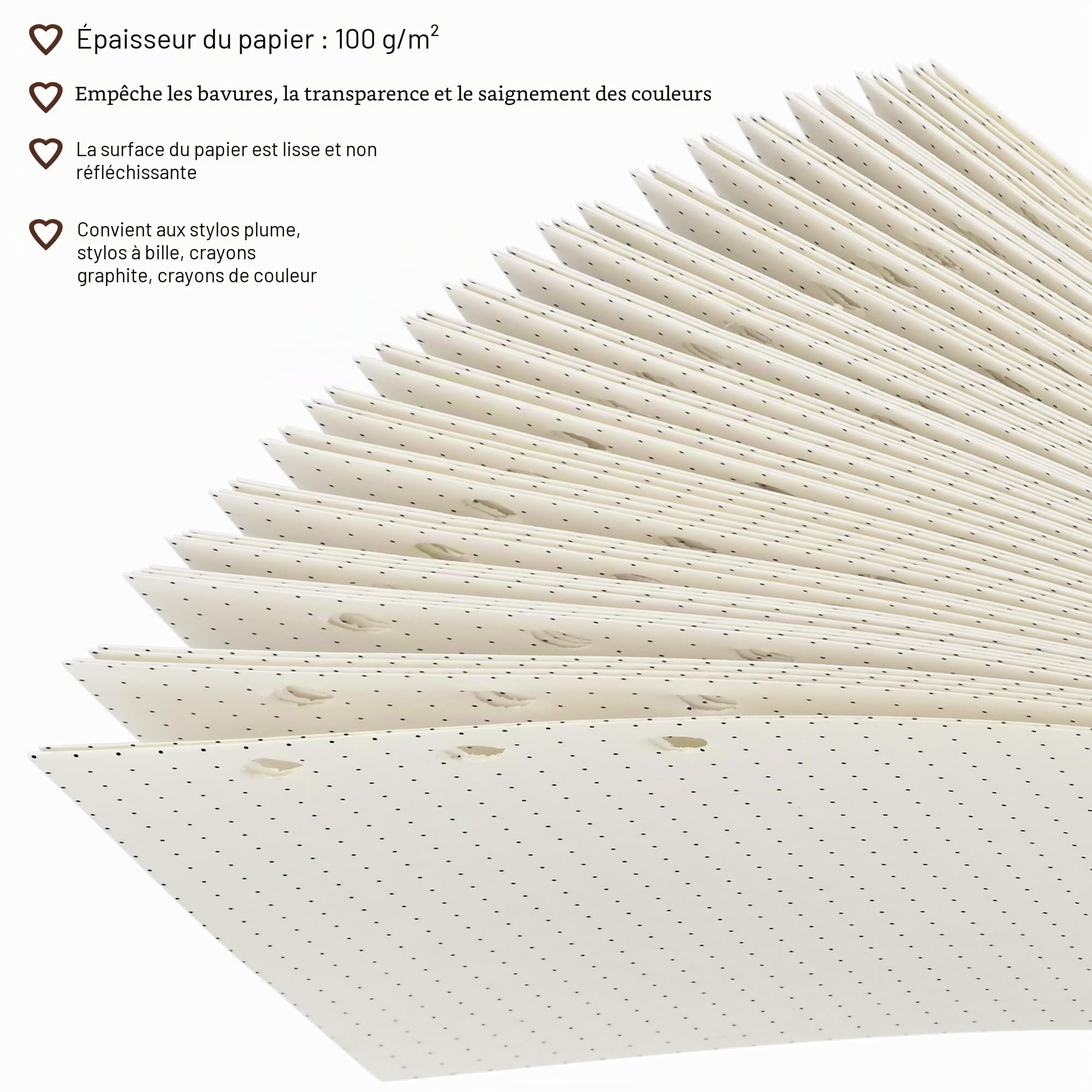 Lot de 2 paquets de papier quadrillé A6, 100 g/m² d'épaisseur, perforé à 6 trous, recharge de papier à pois A6 pour agenda/classeurs/organiseur, 80 feuilles (160 pages), 17 x 10,5 cm, beige
