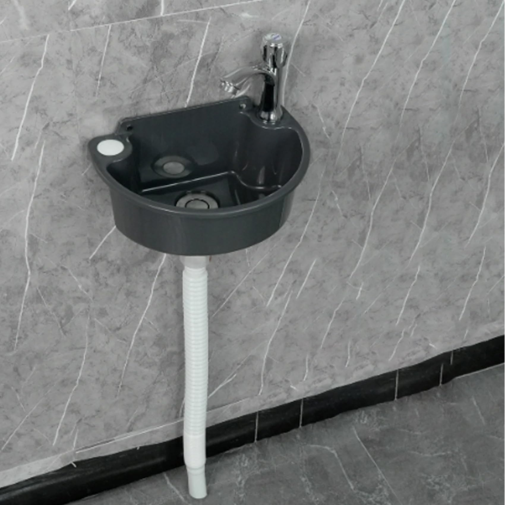 Wall Mount Semi-Circular Vessel Sink with Water Pipe for Bathroom Vanity, Compact Design Saves Space