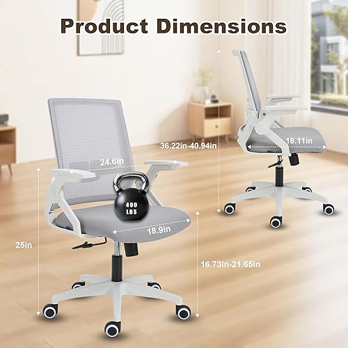 Miniatura 2 de Silla de oficina, silla de escritorio ergonómica, silla de malla transpirable con altura ajustable y reposabrazos abatibles, silla giratoria