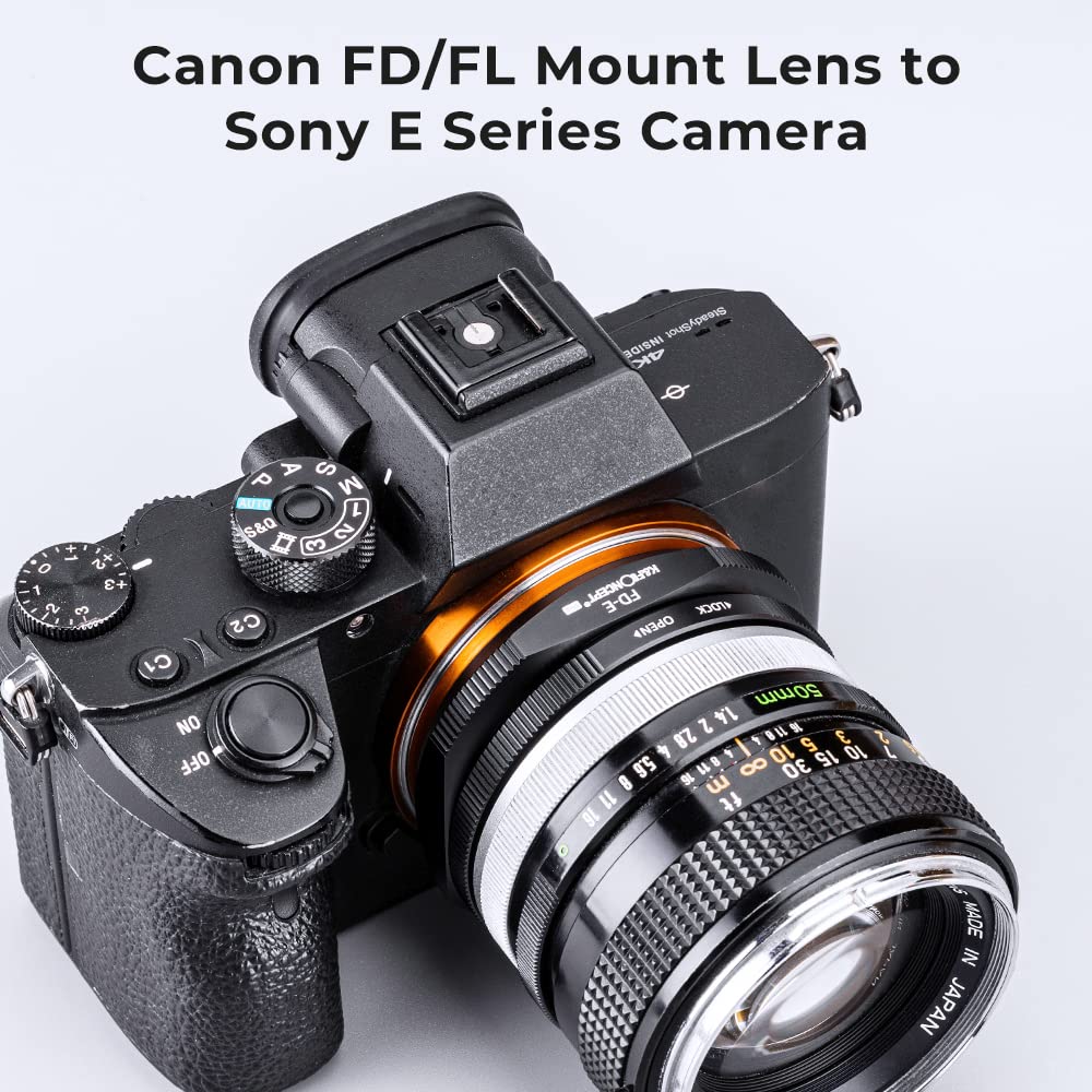 K&F CONCEPT Adaptador de Lentes FD-E, Compatible con Objetivos Canon FD FL y Cuerpos de Cámara Sony Alpha NEX E-Mount, NEX-7, NEX-6, NEX-5N, NEX-5