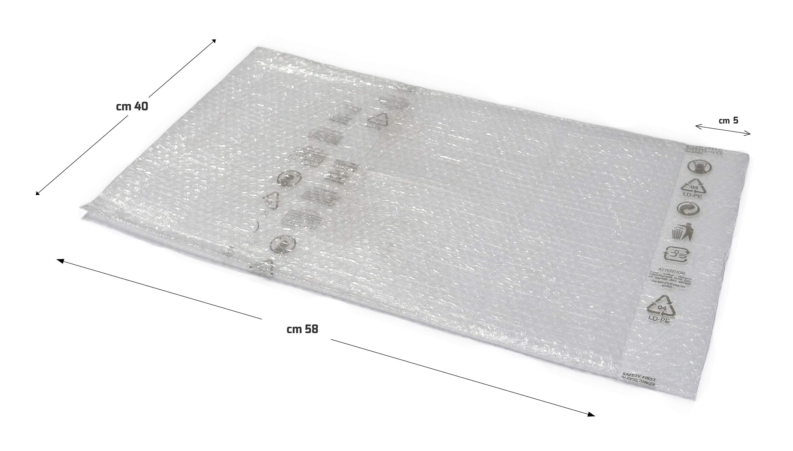 Padana Imballaggi - Buste in pe a bolle d'aria (cm 40x58+5 di patella, 80 pz)