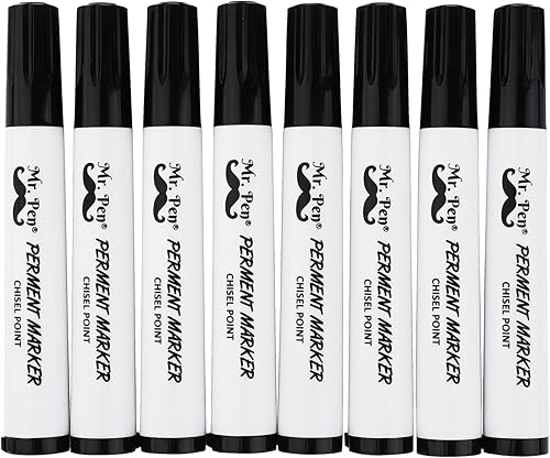 Mr. Pen - Marcadores permanentes negros, paquete de 8, marcadores permanentes de punta de cincel, marcadores, marcadores negros, marcadores negros