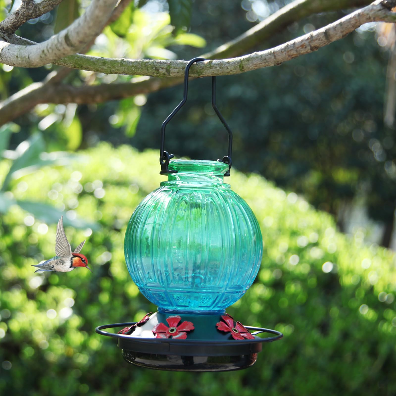 Dekorativer Kolibri Futterspender aus Glas, Red