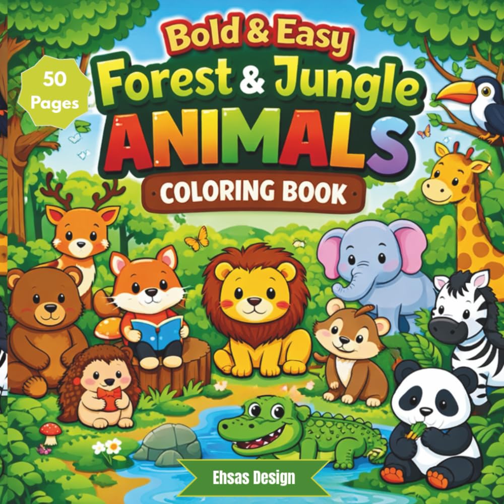 Bold & Easy Forest & Jungle Animals Coloring Book: Cute & Relaxing Animal Coloring Pages for Kids & Adults