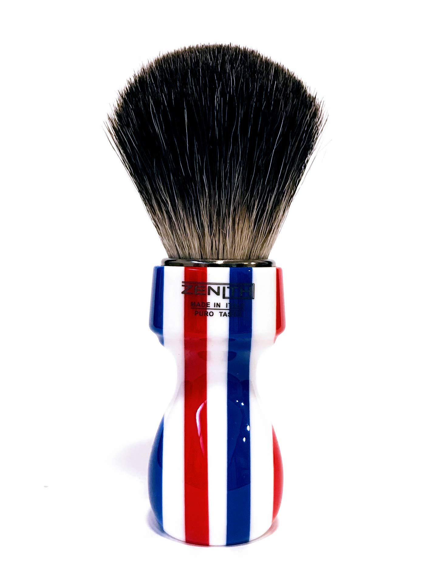 Zenith Barber Pole - Brocha de afeitar con pelo de tejón 100% auténtico, color oscuro