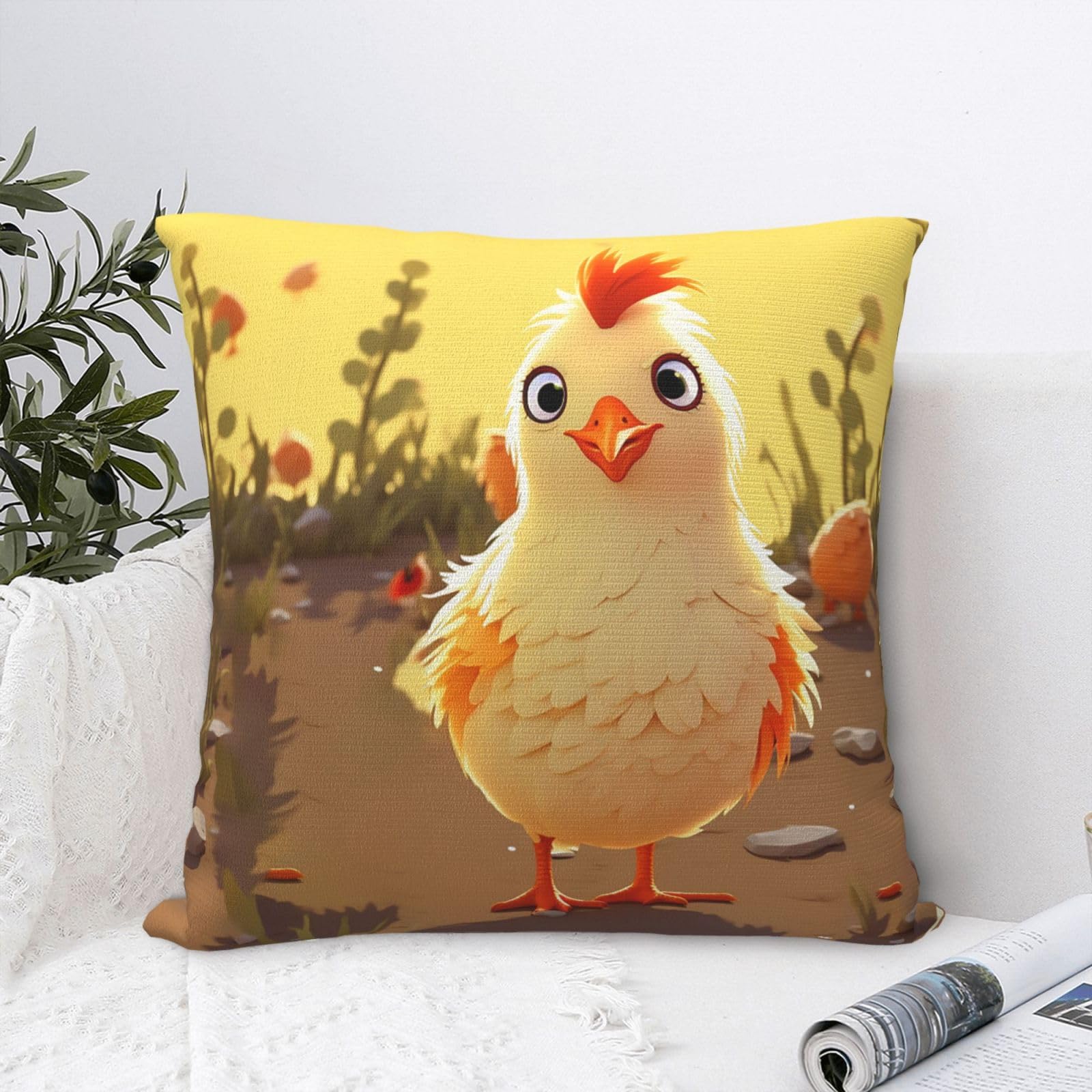 FodPand Luxury Velvet Throw Pillow Covers 24"x24" Super Soft Decorative Pillow Cases - Chicken Chick Pillowcases Modern Lumbar Cushion Cases for Couch Sofa Bed Pillow Shams