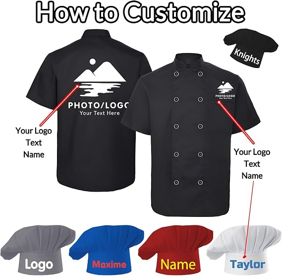 Chef Coat Personalized Chef Jacket Men Women Custom Name Logo Text Work Shirt with Pockets Chef's Hat Uniform Customized Gift