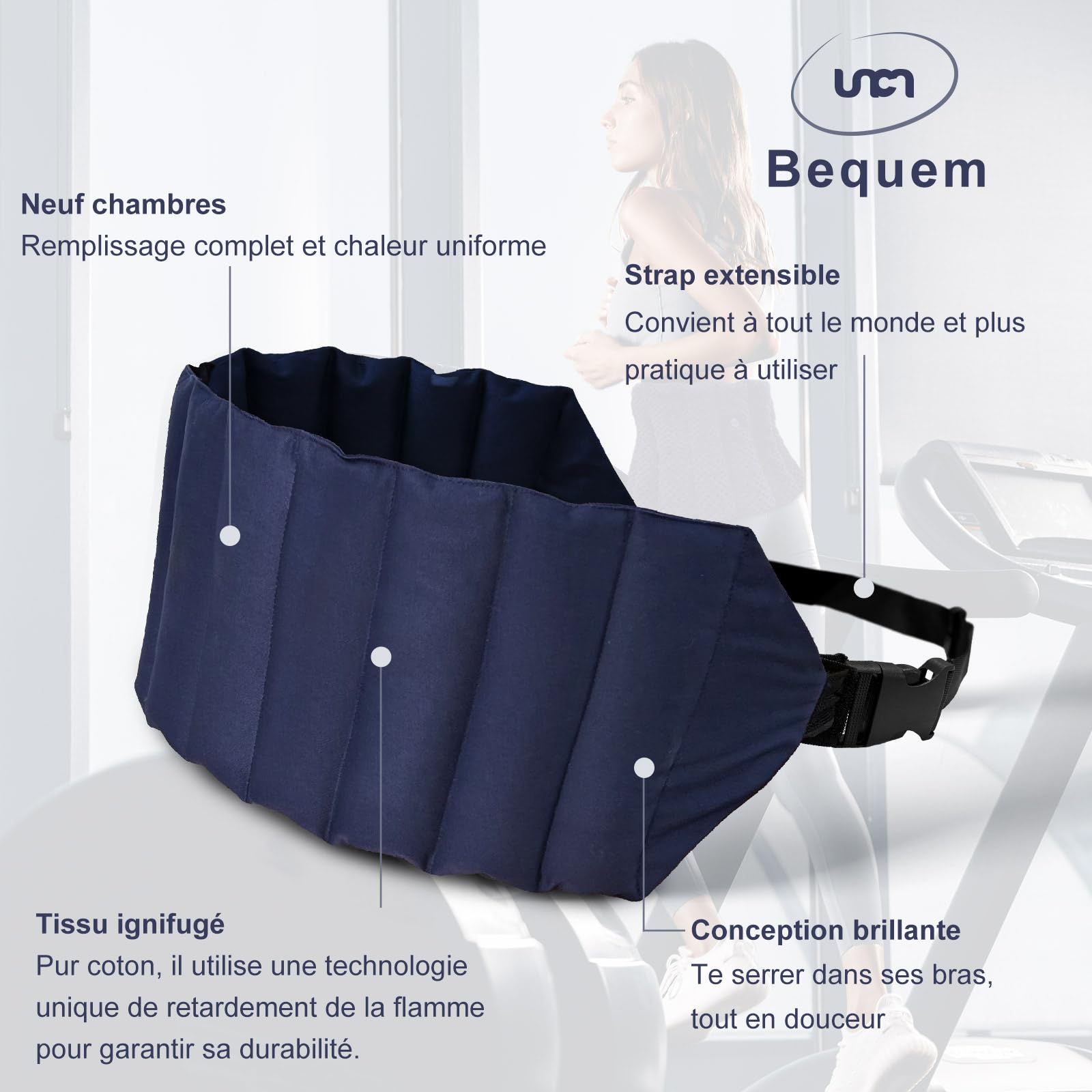 UNCN Coussin Chauffant Dos Micro Ondes 78 x 19cm Bouillotte Micro-onde Avec Bretelles Réglables - Lavande et Plantes Bienfaisantes -Tissu de coton ignifugé (Bleu)