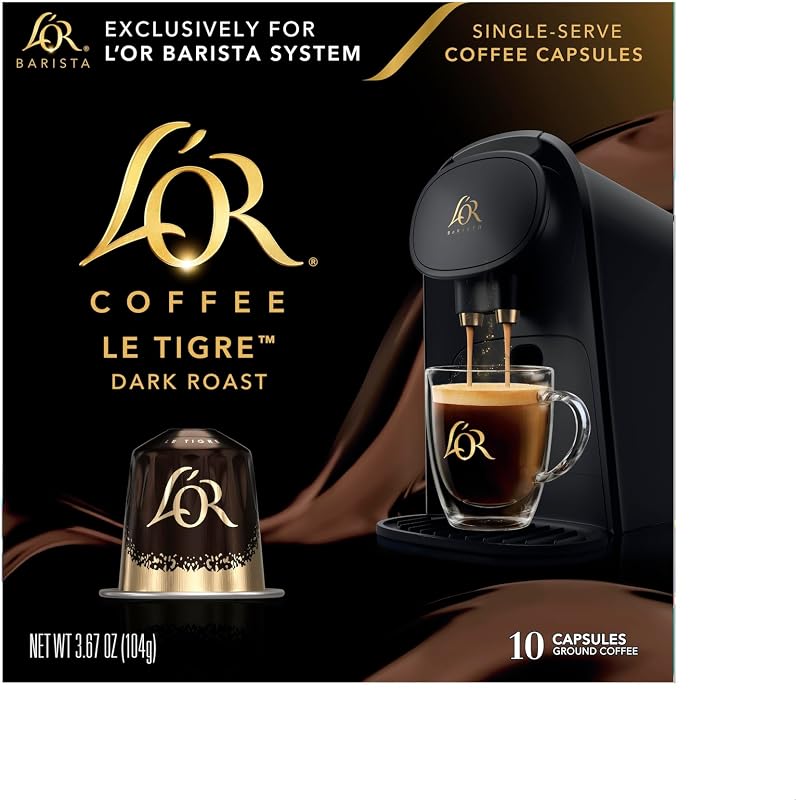L'OR Coffee Pods, 10 Count Le Tigre Dark Roast Blend, Single-Serve Aluminum Coffee Capsules Compatible with the L'OR BARISTA System, 10 count (Pack of 1)