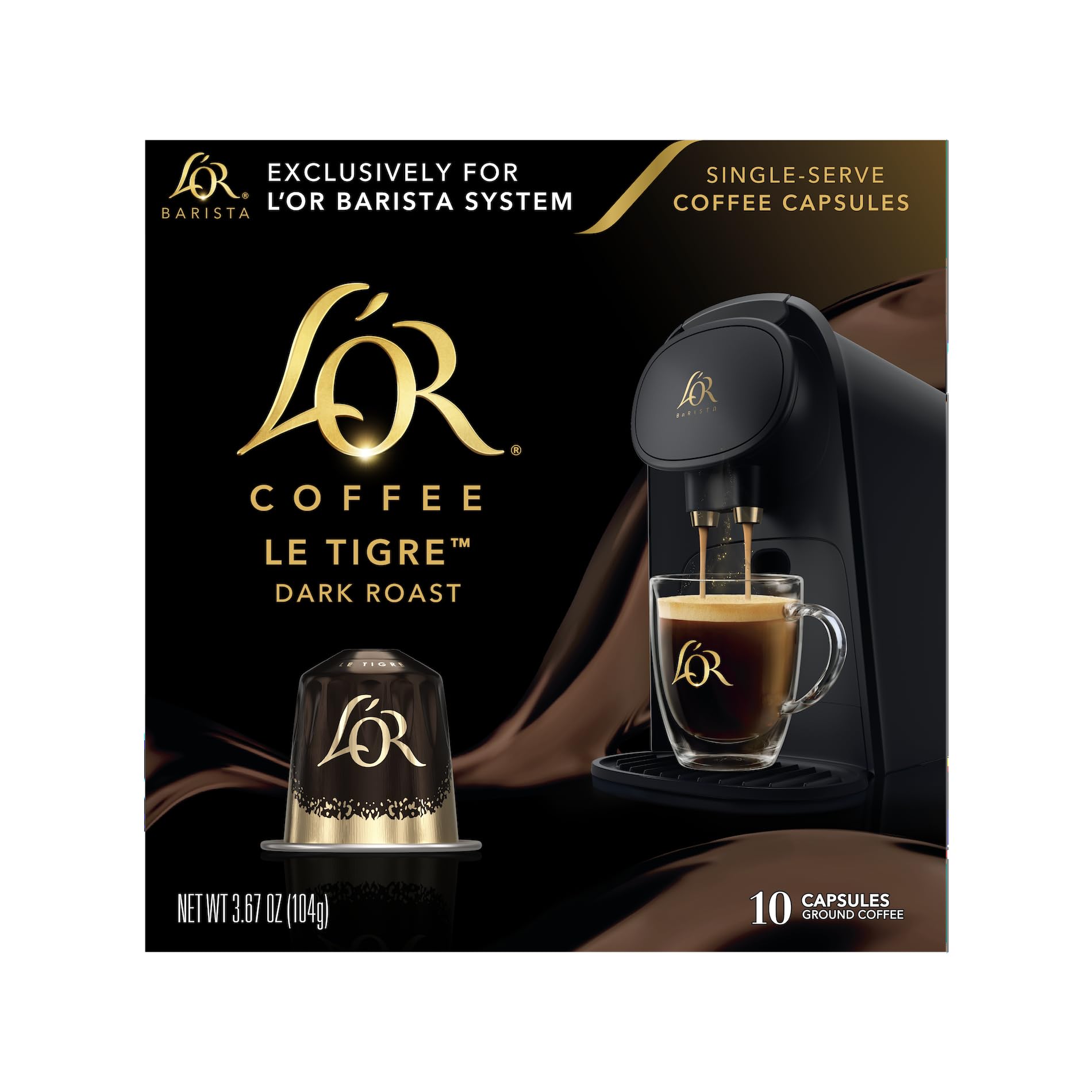 LOR Coffee Pods 10 Count Le Tigre Dark Roast Blend Single-Serve Aluminum Coffee Capsules Compatible with the LOR