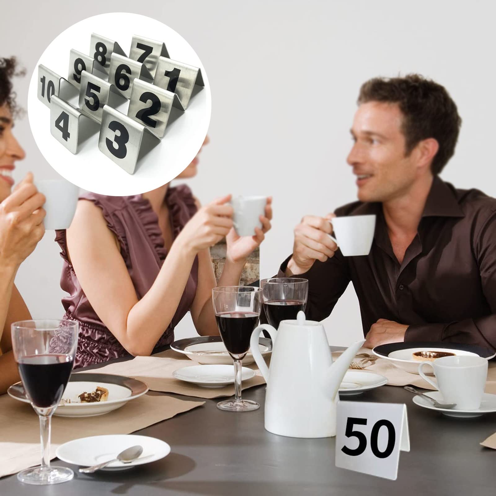 Tischnummernkarten Doppelseitiges Tischnummernschild 1-50 1-100 Zahlenschilder - Hergestellt aus robustem und leicht zu reinigendem Edelstahl, stapelbar, Tischkarten für Restaurants, Ehemann