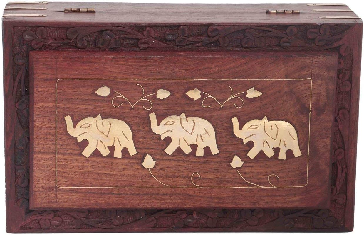 For Gift Wooden Handcrafted Indian Jewelry Box Brass Inlay