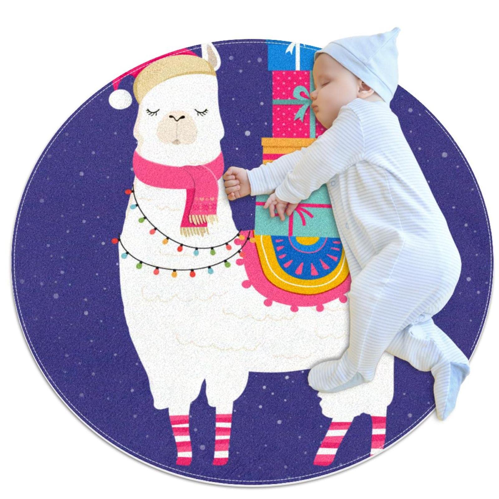 Tapis rond alpaga Joyeux Noël antidérapant pour salon moderne