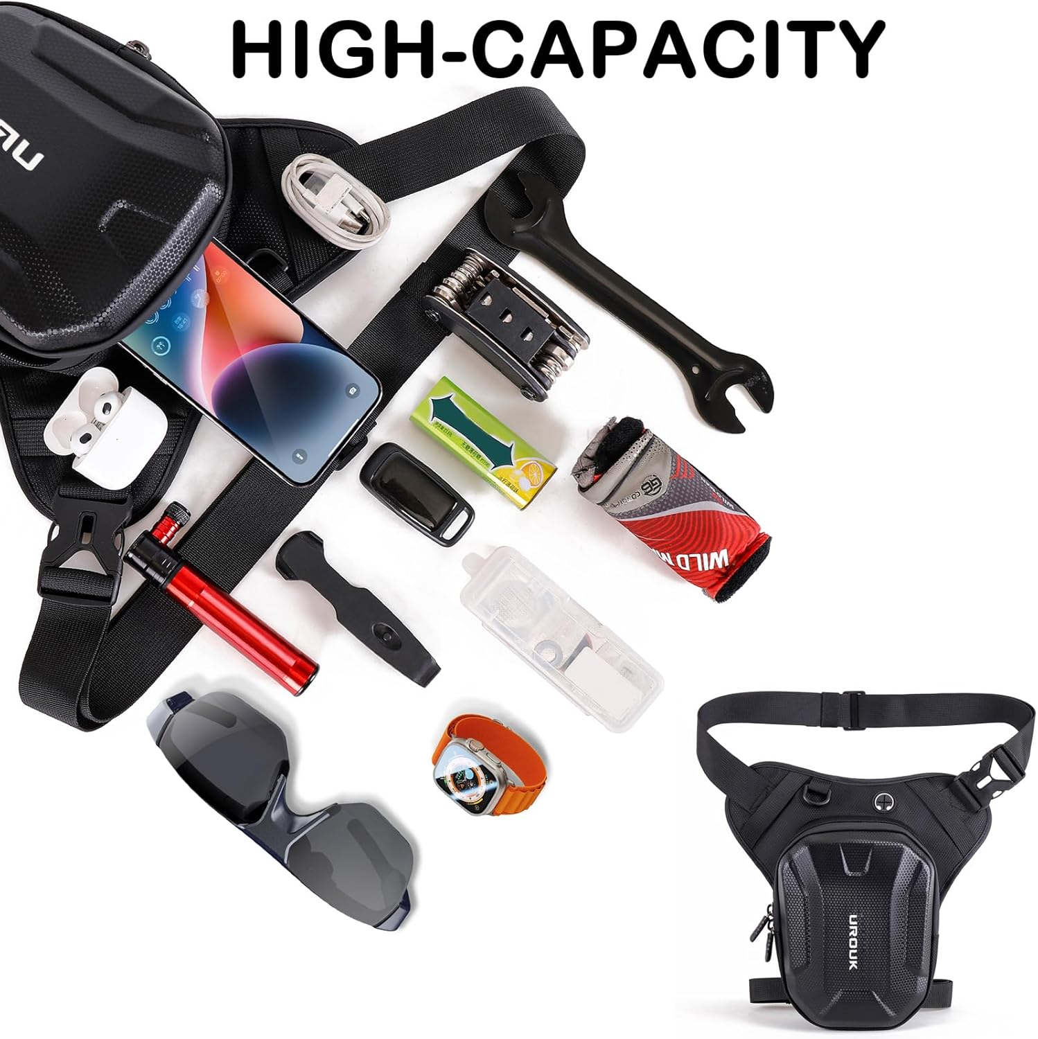 Motorcycle Drop Leg Bag For Men Women Tactical Thigh Bag With Leg Strap Waterproof Leg Pouch Hard Shell For Travel Outdoor Motorcycle Riding Black