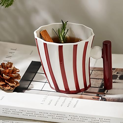Tazas de café de cerámica roja, taza de café hecha a mano para la oficina y el hogar, tazas de café artísticas para mujeres para mamá, taza roja y