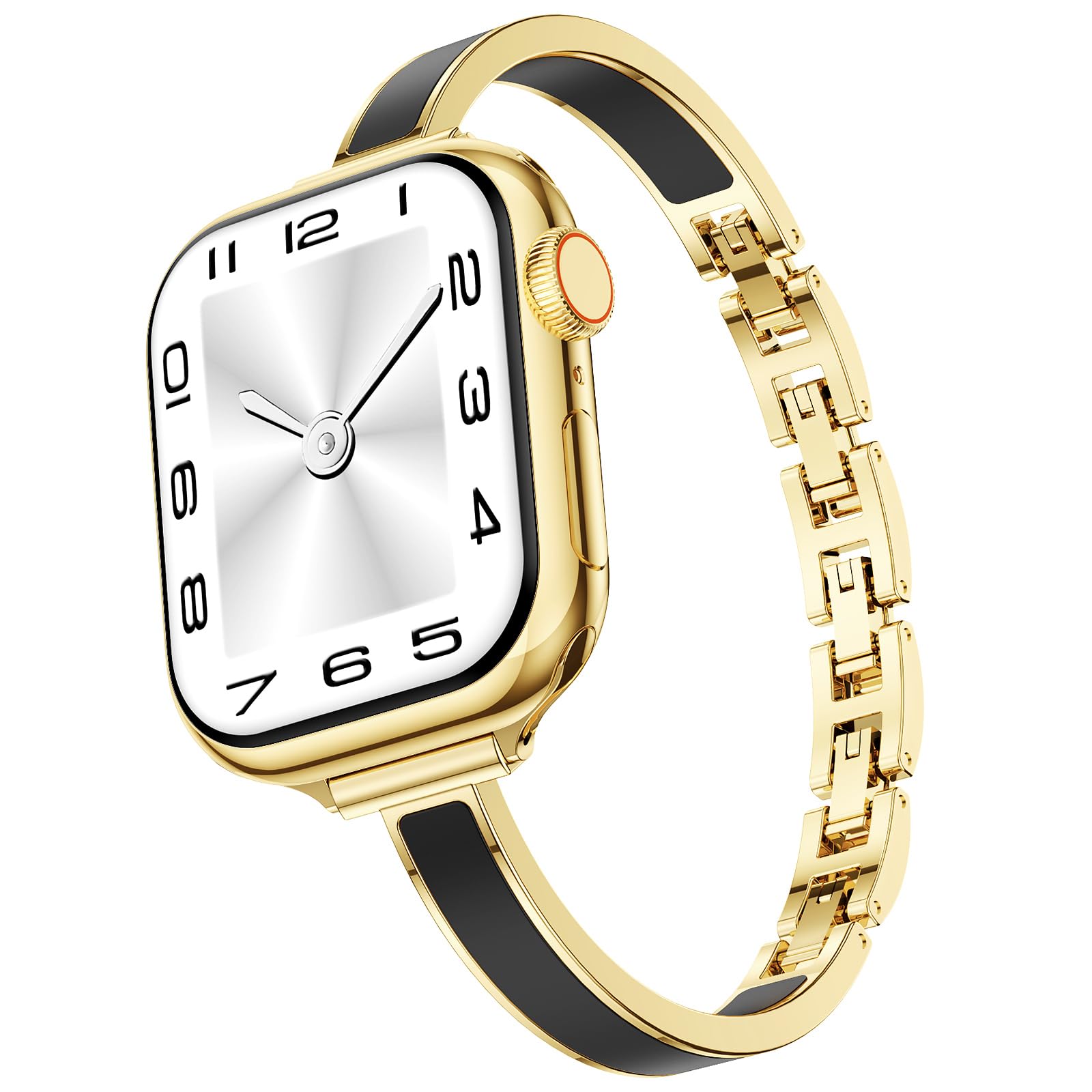 Mosonio Slim Designer Bracelet Bands for Apple Watch Women, Elegant Thin Dressy Metal Band with Embedded Silicone Accents Compatible with Apple Watch Ultra / Series 11 10 9 8 7 6 5 4 SE 3 2 1, Easy-Adjust Link Fancy Strap for iWatch 49mm 46mm 45mm 44mm 42mm 41mm 40mm 38mm (Sizes vary by model) — view 8