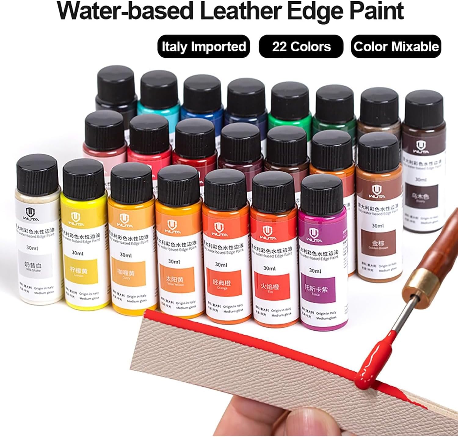 WUTA 30ml Professional Leather Edge Paint Oil Dye Edge Dressing Color Coats Leather Finish Supplies (22 Color;30ml)