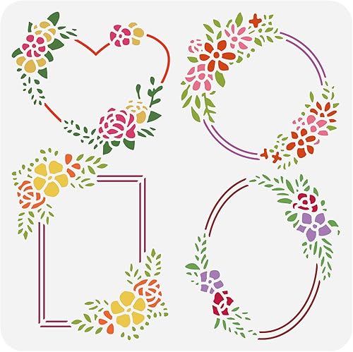 BENECREAT Plantillas de marco de flores, plantillas de pintura de corona de flores de 12 x 12 pulgadas, plantillas de marco de flores para álbumes