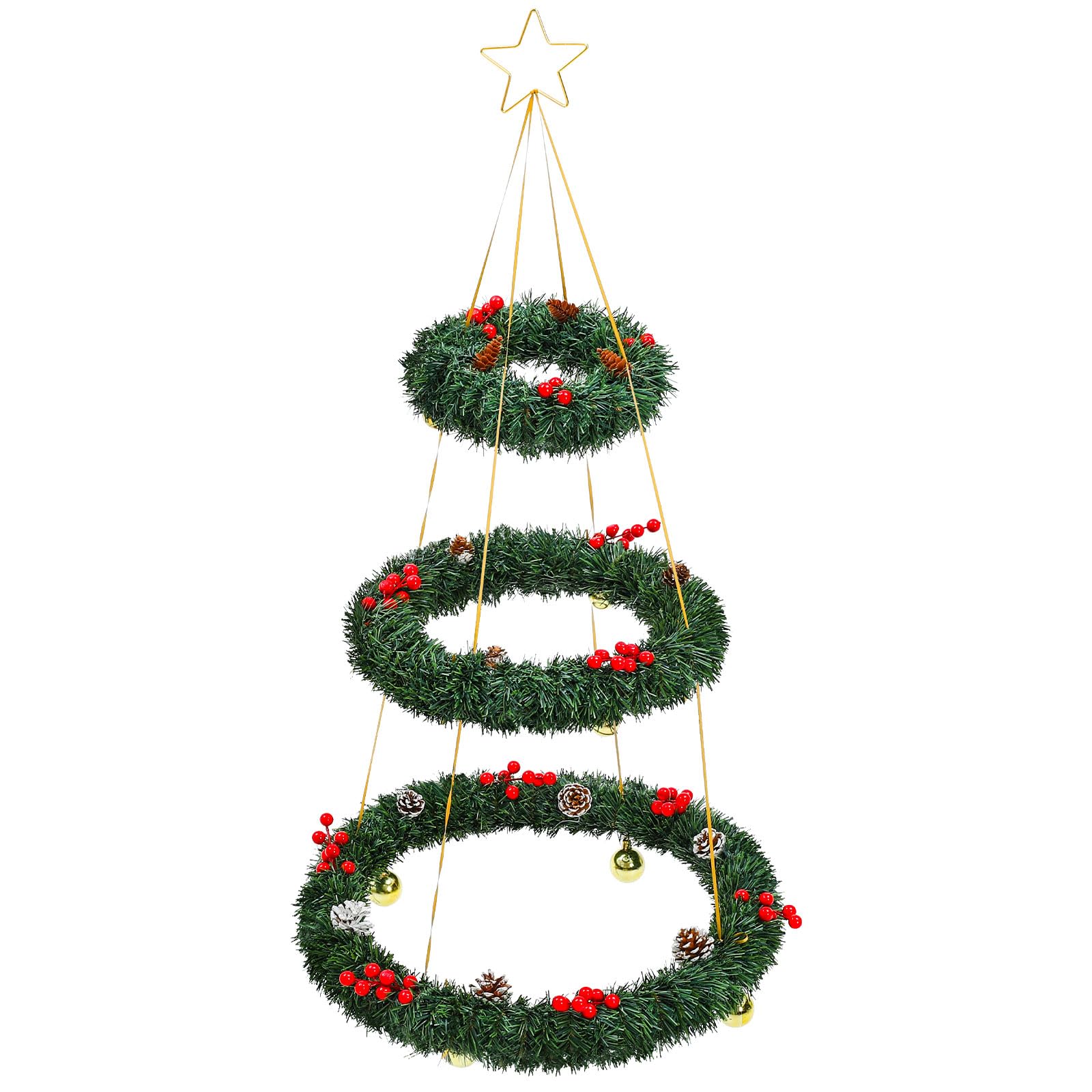 Floating Christmas Tree Levitating Christmas Tree Reusable Hanging Artificial Christmas Tree Christmas Advent Wreath with Pinecones Berries for Christmas Party Supplies