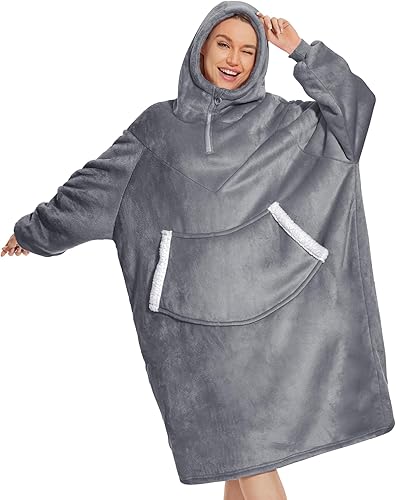 Manta con capucha, sudadera de sherpa de gran tamaño con capucha para mujeres, hombres, adultos y niños 2024