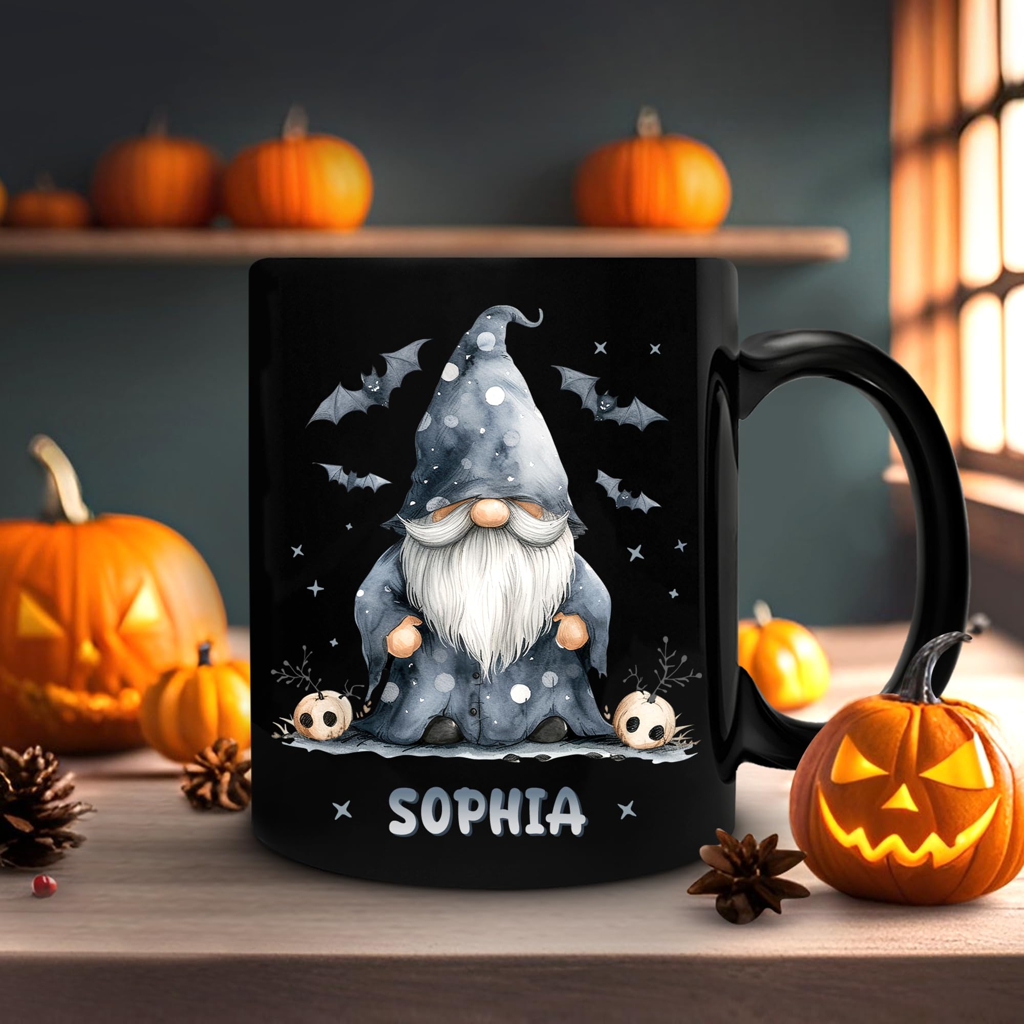 Hyturtle Personalized Halloween Gnome Mug Gifts For Gnome Lovers - Custom Name Coffee Cup Ceramic Mug 11oz 15oz - Gnome Gifts For Women - Halloween Gifts For Her - Halloween Decor Gift - Birthday