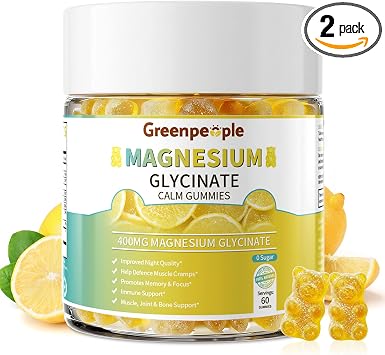 GREENPEOPLE Magnesium Glycinate Gummies 400mg - Lemon, 60ct 2 Pack