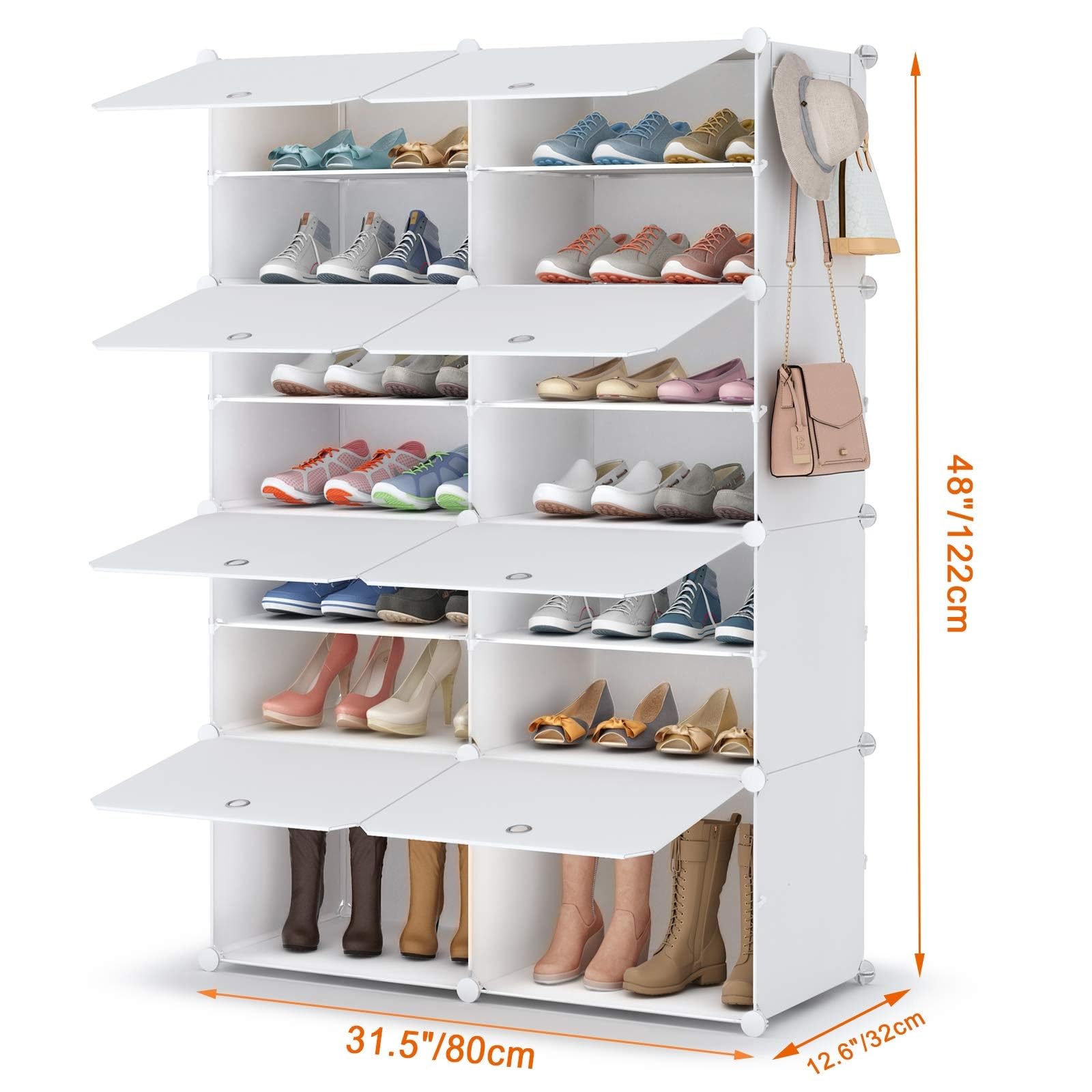 HOMIDEC Zapatero, 7 Niveles Mueble Zapatero Blanco para 28 Pares, Zapateros Armario para Dormitorio Sala de Estar