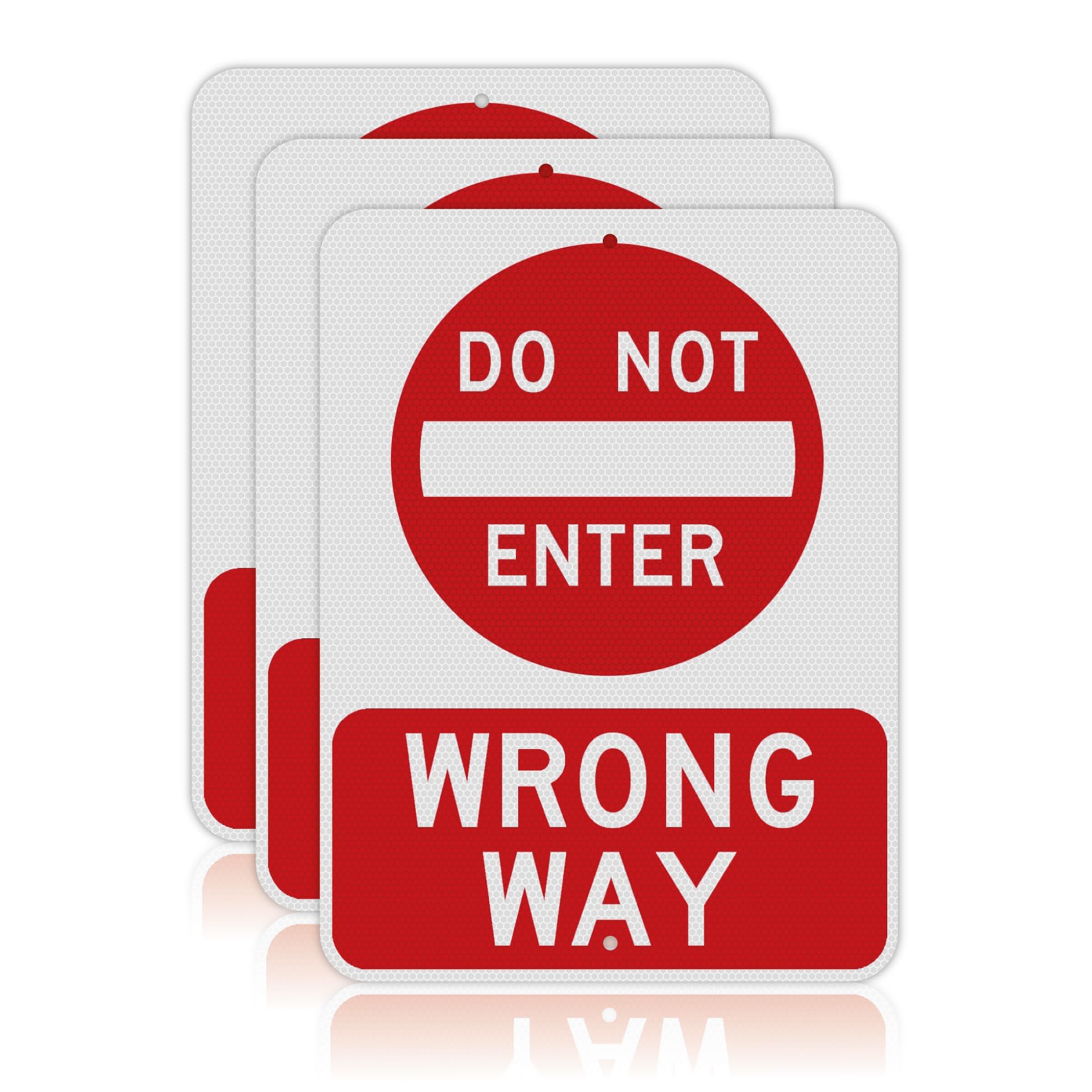 OLANZU Do Not Enter - Wrong Way 24 x 18 pulgadas - Paquete de 3 letreros de aluminio prismático de alta intensidad - Letreros reflectantes de metal con texto en inglés "Do Not Enter", resistente al