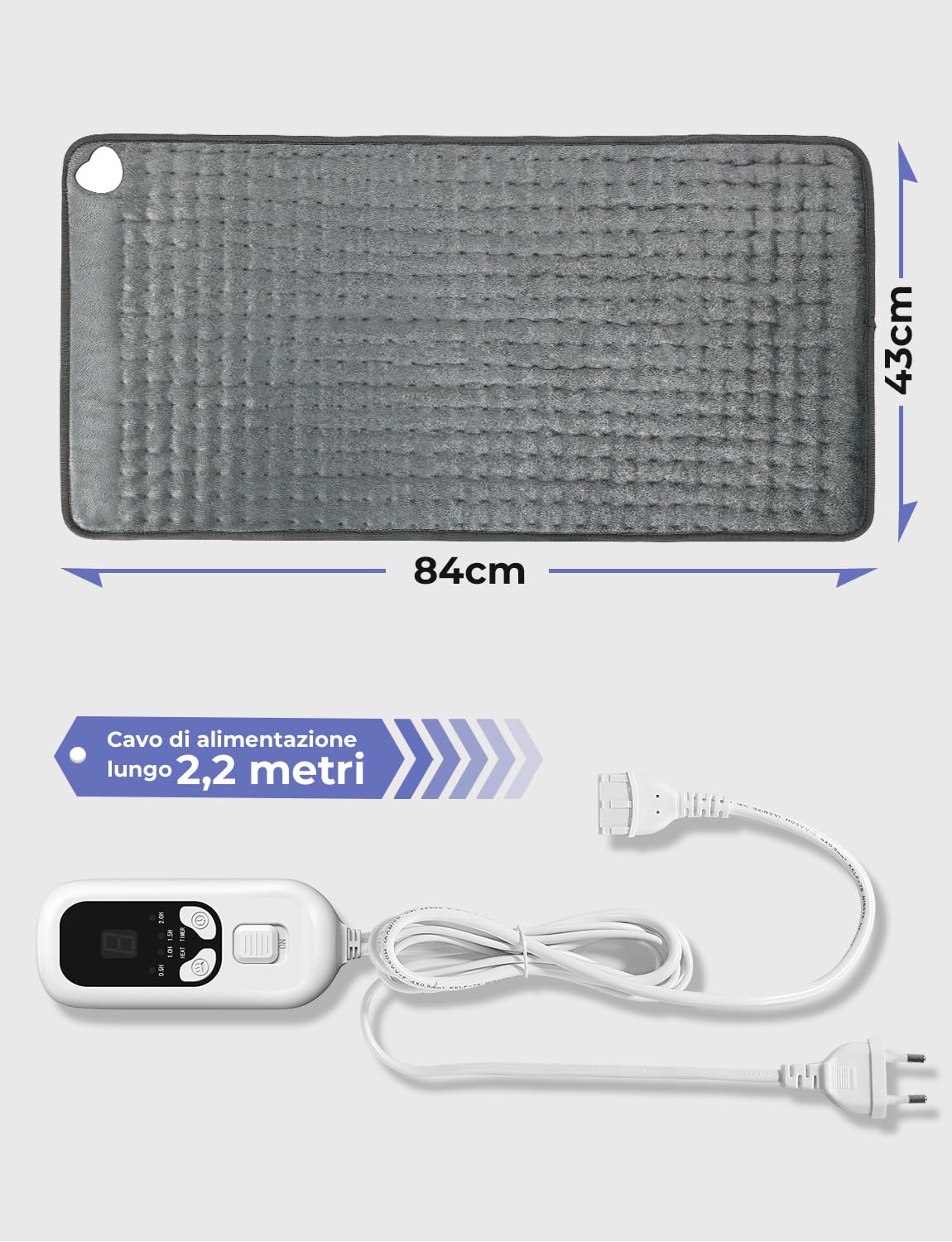 Termoforo Elettrico 84x43 cm – Per Schiena, Spalle e Addome, 6 Livelli Di Temperatura, 4 Timer, Riscaldamento Rapido, Spegnimento Automatico, Lavabile In Lavatrice – Grigio Scuro